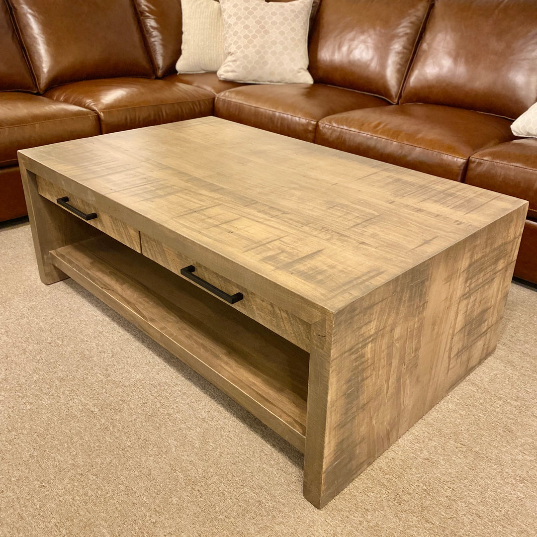 Waterfall Coffee Table with Drawers & Shelf