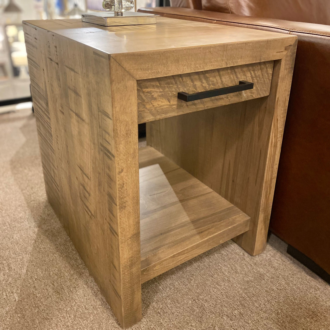 Waterfall End Table with Drawer & Shelf